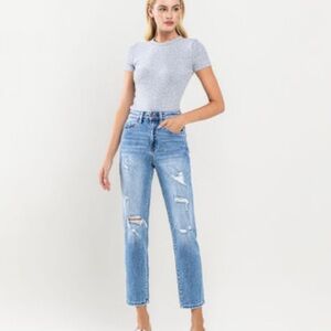 Distressed Crop Stretch Mom Jeans ERIKA